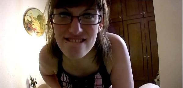  Cute teen with glasses finally dares to make an amateur video